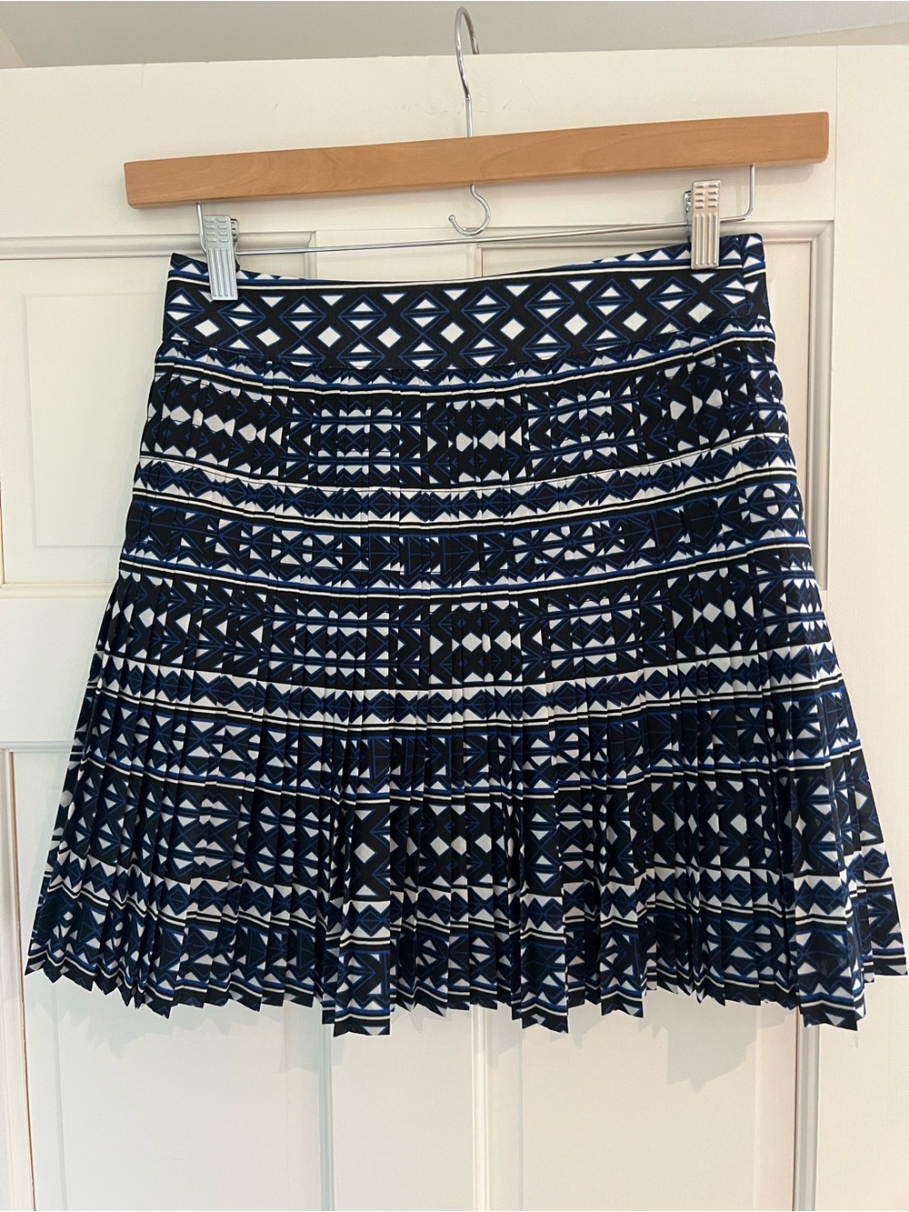 J. Crew Navy and White Geometric Pleated Skirt